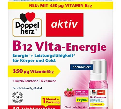 Doppelherz B12 Vita-Energie – Vegan und hochdosiert mit 350 µg Vitamin B12 pro Trinkfläschchen – 30 Ampullen
