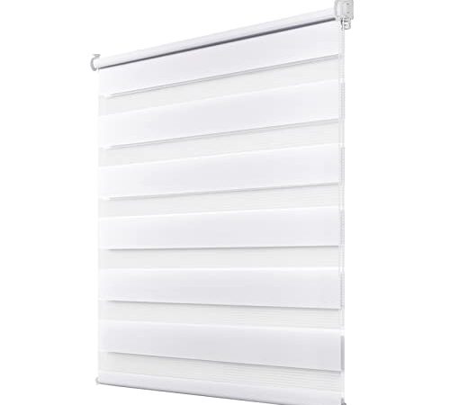 Doppelrollo klemmfix ohne Bohren Duo Rollo für Fenster,lichtdurchlässig und verdunkelnd Wandmontage Sichtschutz, 45 x 100 cm(BxH) Weiß