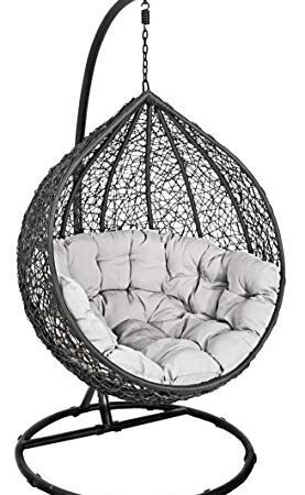 Dynamic24 Korb Hängesessel + Kissen + Gestell Hängestuhl Lounge Hängekorb Schaukel Sessel