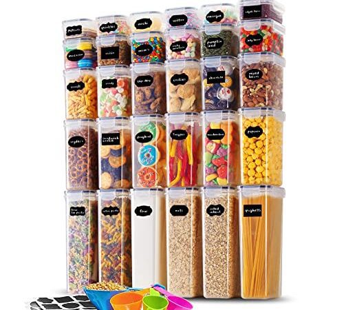 Eoszaous Vorratsdosen Luftdicht 30er Set, Aufbewahrungsbox Küche mit Deckel aus Plastik, Vorratsbehälter Vorratsdose Containers für Spaghetti, Mehl, Müsli, Cornflakes (2,8L 2L 1,4L 0,8L 0,52L)