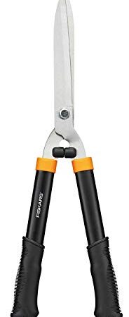 Fiskars Heckenschere HS21, Für Form- und Rückschnitt von Hecken und Büschen, Länge 59 cm, Gehärtete Stahl-Klingen/Soft-Touch Kunststoff-Griff, Schwarz/Orange, Solid, 1026827