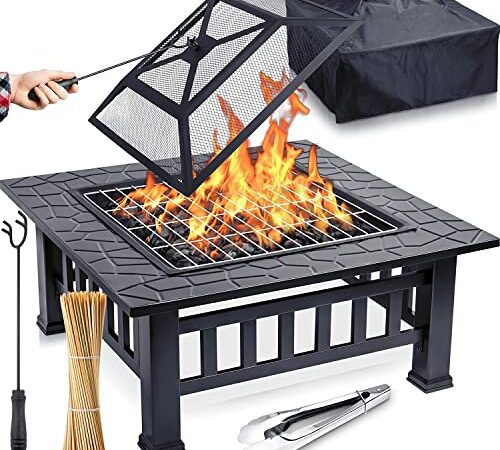 FUNKENFLUG® Feuerschale mit Funkenschutz & Grillrost - für wohlige Wärme & wundervoll gesellige Abende an der Feuerstelle - ideale 3in1 Grill Feuerschalen für den Garten Feuerschale mit Grillrost