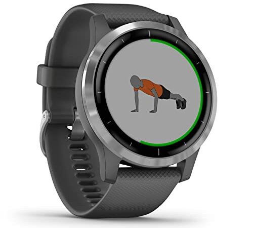 Garmin vívoactive 4 – wasserdichte GPS-Fitness-Smartwatch mit Trainingsplänen & animierten Übungen. Herzfrequenzmessung, 20 Sport-Apps, 8 Tage Akkulaufzeit, Musikplayer, Silber/Dunkelgrau