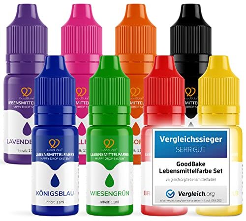 GoodBake Lebensmittelfarbe Set mit 8 Farben, sehr hochkonzentriert & zuckerfrei, Happy Drop System, zum Backen, für Getränke oder Slime (88ml)