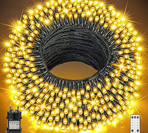 GYLEFY 50M Außen Lichterkette Lichterkette mit 400 LEDs,Fernbedienung,Timer,8 Modi Wasserdichte Innen-Außen dekoration für Ihren Terrassen Tannenbaum Garten Balkon Weihnachten Sommerliche,Warmweißen