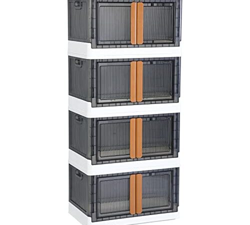 HAIXIN Aufbewahrungsbox mit Deckel, 72L Boxen Aufbewahrung 4er-Pack Ordnungsboxen Storage Boxes Kisten, Kunststoffbox Plastikbox Stapelkisten Lagerboxen mit Rädern durchsichtig groß