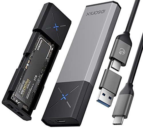 iDsonix M.2 NVMe SATA SSD Gehäuse Adapter[Werkzeugfrei][Aluminium], NVMe zu USB C&A 3.2 Gen 2 10Gbps NVMe PCIe und 6Gbps AHCI SATA, Unterstützt M-Key/B+M Key, mit UASP Trim für 2230/2242/2260/2280 SSD