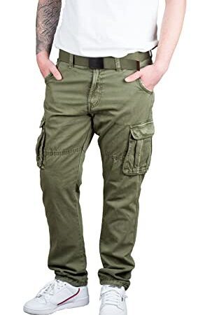 Indicode Rocky Herren Cargohose mit Gürtel Cargo Hose Freizeithose Wanderhose Trekkinghose Outdoorhose (XL, Army)