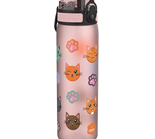 Ion8 Auslaufsichere Schlanke Trinkflasche, BPA-frei, 600ml, Katzen