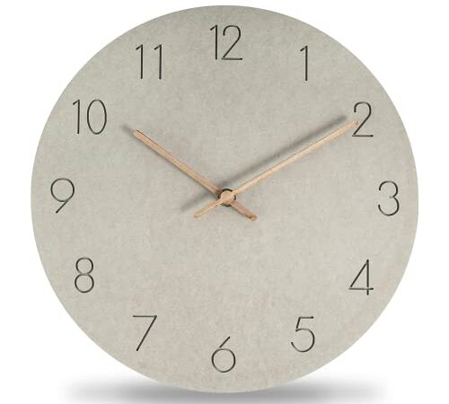 Itoyx Wanduhr aus Holz, kein tickendes Geräusch, leise Quarzuhr, batteriebetriebene MDF-Wanduhr, nordisches modernes Design, einfache Heimdekoration für Wohnzimmer, Schlafzimmer, Büro (hellgrau)