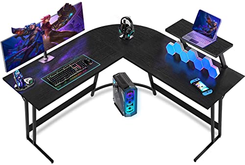 JUMMICO L-förmiger Schreibtisch,Gaming Tisch mit Monitorständer,Ergonomischer Computertisch,Eckschreibtisch, Gaming Schreibtisch L Form,Groß Pc Ecktisch mit Stabiler Stahlrahmen,130x130x75cm, Schwarz
