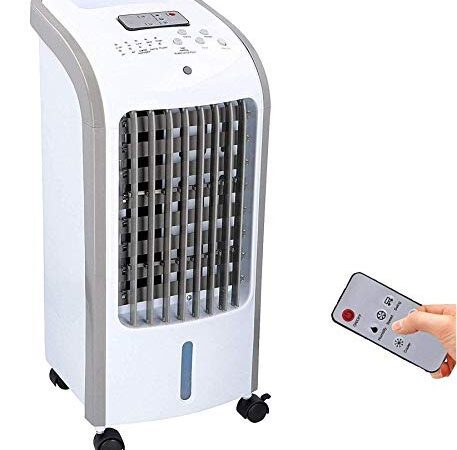 JUNG Lifetime mobile Klimaanlage ohne Abluftschlauch, mit Fernbedienung + Timer, leiser Ventilator mit Wasserkühlung, Klimagerät Mobil, 60W weiss, Lüftkühler leise