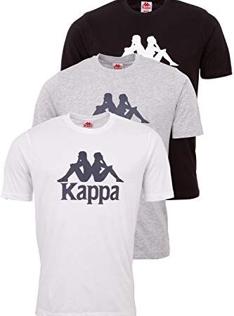 Kappa Tshirt Herren VEPPEL im 3er Pack | T Shirts Männer mit Rundhalsausschnitt und Logodruck | Basic T-Shirt für Herren | Kurzarm Oberteil für Sport und Freizeit | Regular Fit | L