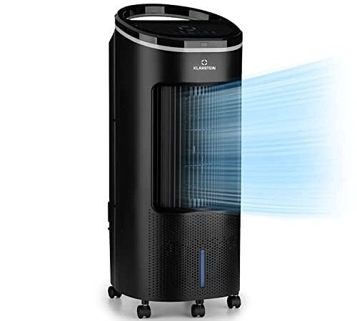 Klarstein Klimaanlage ohne Abluftschlauch, 5-in-1 Air Cooler, Leiser Ventilator, Luftbefeuchter & Nachtmodus, Mobiles Klimagerät mit Wasserkühlung, Luftkühler 7 Liter, 330 m³/h, Schwarz