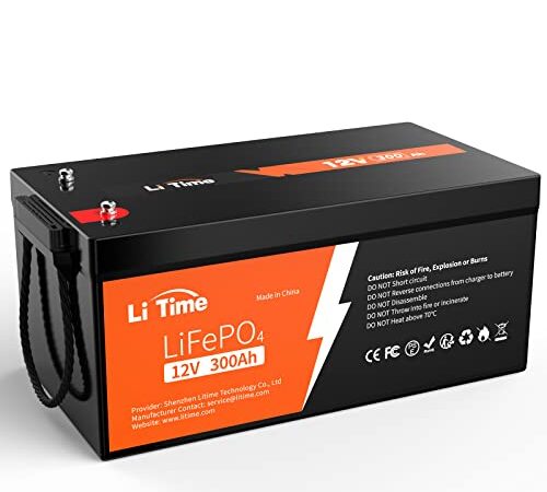 LiTime 12V 300Ah LiFePO4 Lithium Batterie, Eingebautes 200A BMS, Max 2560W Lastleistung, 4000-15000 Ladezyklus und 10 Jahre Lebensdauer Perfekt für Off-Grid, Wohnmobil