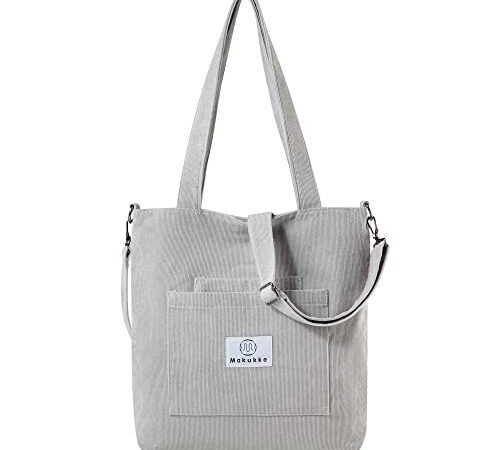 Makukke Umhängetasche Damen - Cord Schultertasche Damen Handtasche, Shopper Damen Henkeltasche für Büro Schule Einkauf Reise