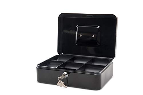 MAUL Geldkassette 3 aus Stahl | abschließbar | Münzgeld-Einsatz herausnehmbar | 25 x 19 x 9 cm | Kasse mit 2 Schlüsseln | geeignet als Spardose | kleiner Safe, Tresor, Trinkgeldkasse | Schwarz