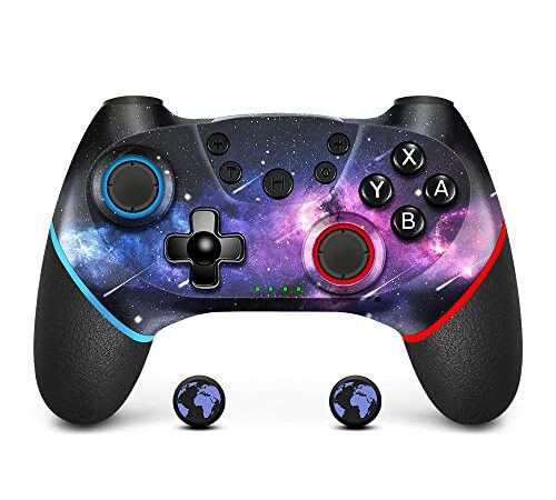 MissHome Wireless Switch Controller für Switch/Switch Lite/Switch OLED，Switch Pro Controller mit Aufwachen，Pro Controller für Switch mit 6-Achsen Gyroskop, Double Shock, Turbo und Screenshot(Galaxie)