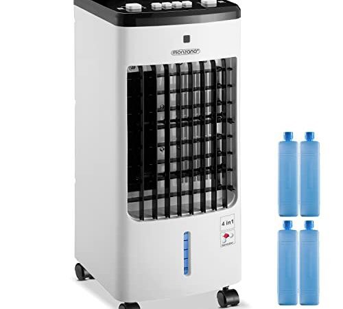 Monzana Luftkühler 4in1 mobil 60W 330m³/h Oszillation 3,5L inkl. 4 Kühlakkus 3,5L Ventilator Luftbefeuchter Ionisator Klimagerät