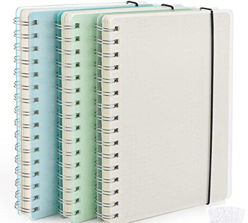Notizbuch | Notizblock | Dotted Journal | DIN A5 | 3 Farben | 120gsm Gepunktet Spiralnotizbuch | Punktraster Hardcover Notebook mit Schablonen | Bullet Tagebücher | No Bleed 480 Seiten