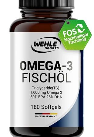 Omega 3 Kapseln hochdosiert Triglyceride Fischöl - Fish Oil Softgel 500mg EPA 250mg DHA ohne Vitamin E Omega-3 Fettsäuren - Aufwendig gereinigt und aus nachhaltigem Fischfang (180 Kapseln)