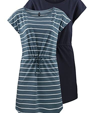 ONLY Damen Sommer Mini Kleid onlMAY S/S Dress 2er Pack Grösse XS S M L XL XXL Gestreift Schwarz 100% Baumwolle, Größe:XL, Farbe:Blue Mirage Primo Stripe