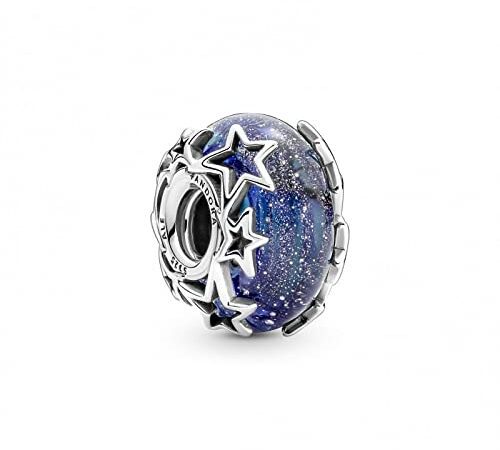 PANDORA Charm Murano-Glas Moments "Sterne" Silber, blau 790015C00