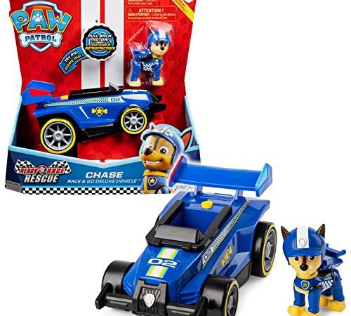 PAW PATROL - Chases Race & Go Deluxe Basis Fahrzeug mit Figur (Ready, Race, Rescue)