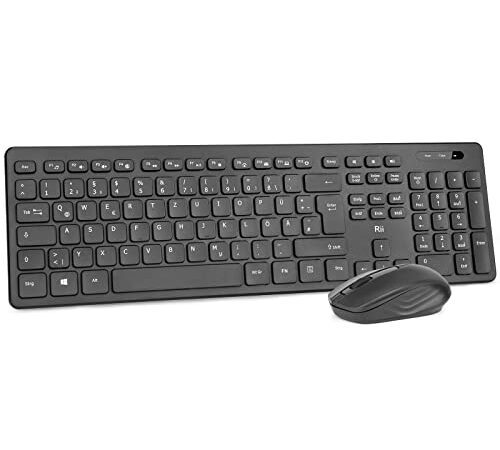 Rii Tastatur Maus Set kabellos, Funktastatur mit Maus, Wireless Keyboard and Mouse, Für PC/Laptop/Windows/Smart TV, Deutsches Layout - schwarz