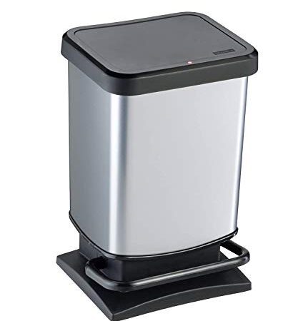 Rotho Paso Mülleimer 20l mit Deckel, Kunststoff (PP) BPA-frei, silber metallic, 20 Liter (29,3 x 26,6 x 45,7 cm)