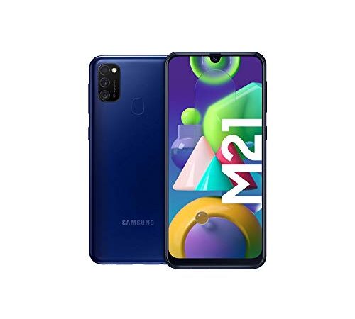 Samsung Galaxy M21 Android Smartphone ohne Vertrag, 3 Kameras, großer 6.000 mAh Akku, 6,4 Zoll Super AMOLED Display, 64 GB/4 GB RAM, Handy in blau, deutsche Version