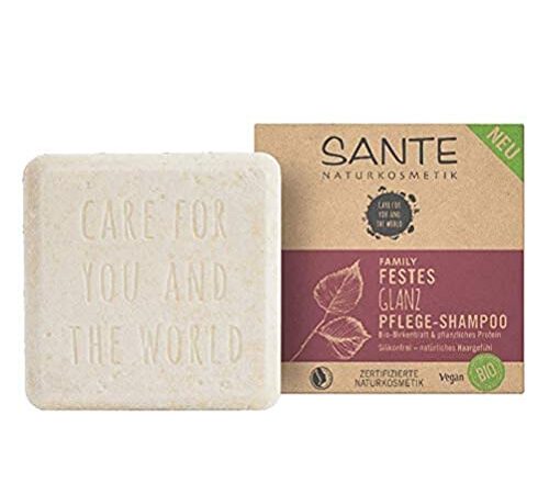 SANTE Naturkosmetik Festes Shampoo für glanzloses und normales Haar, Vegane Formel mit Bio-Birkenblatt und pflanzlichem Protein, Festes Glanz Pflege-Shampoo, 1 x 60 g