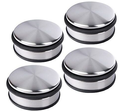 Schramm® 4 Stück Türstopper massiv Edelstahl ca. 10 x 4 cm mit Gummiring Silber Tür Stopper Türfeststeller Schwerer Türstopper