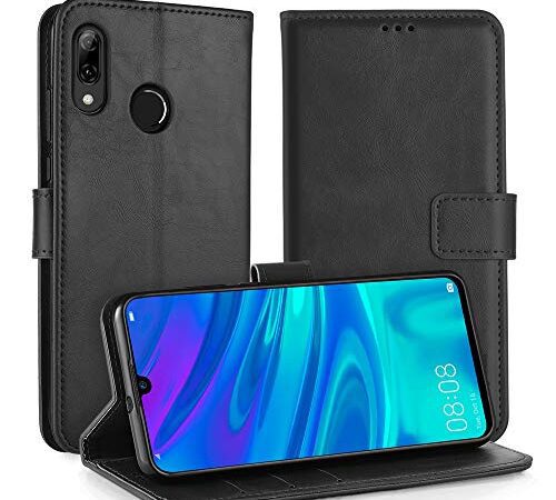 Simpeak Hülle Kompatibel mit Huawei P Smart 2019 [6,21 Zoll], Handyhülle Kompatibel für Huawei P Smart 2019 / Honor 10 Lite Flipcase [Kartensteckplätze] [Stand Feature] - Schwarz