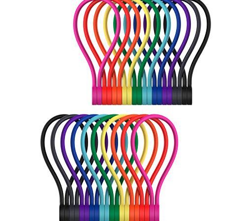 SMART&COOL Wiederverwendbare Magnetische Kabelbinder, Multifunktionale Silikon Magnet Kabelbinder für Kabelmanagement und Organisieren, 10 Farben Magnetic Cable Ties, 182 mm(20 Stück, Bunt)