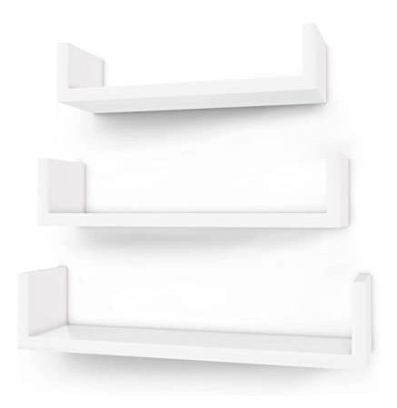 SONGMICS Wandregal, 3er Set, Schweberegal, 30/35/40 cm, Regal zur Wandmontage, jeweils bis 15 kg belastbar, für Wohnzimmer, Arbeitszimmer, Badezimmer, Küche, weiß LWS40WT