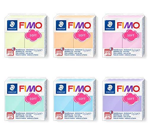Staedtler 8020-PX FIMO Effect Modelliermasse, 6 Blöcke in Pastell-Farben zu je 57 g, geschmeidige, ofenhärtende Knete zum Basteln und Modellieren von Schmuck-und Deko-Accessoires, Mehrfarbig