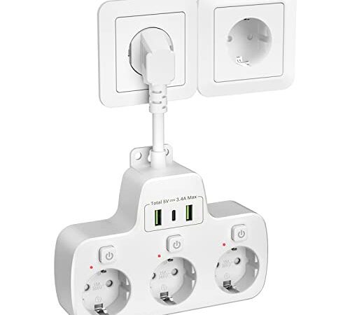 Steckdosenleiste Einzeln Schaltbar 3-fach,3er Steckdose mit Schalter USB C Mehrfachsteckdose mit schalter, Wandmontage Steckerleiste mit 0.1m Kabel Steckdosenadapter Erweiterungen für Zuhause Büro