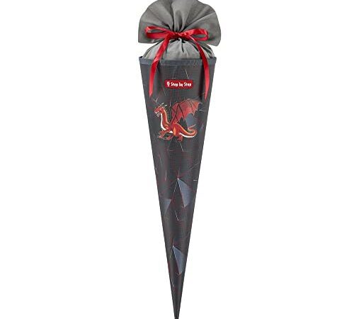 Step by Step Schultüte Dragon Drako, schwarz-rot-grau, passend zum Schulranzen, aus recycelten PET-Flaschen, Verschluss aus Stoff, 5L Füllvolumen, 70 cm Höhe, für die 1. Klasse