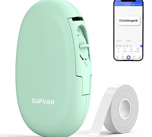 SUPVAN E10 Etikettendrucker - Selbstklebend USB aufladbares Thermo-Beschriftungsgerät, Mini Bluetooth Etikettiergerät für Zuhause, Schule, Büro, Datum, Kompatibel with iOS & Android Phone