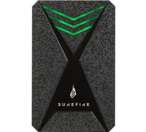 SureFire 2.5 Gaming Hard Drive, 2 TB, schwarz, Externe HDD Festplatte, USB-C Adapter, Windows & MacOSx, LED RGB Beleuchtung, Lesegeschwindigkeiten bis zu 140MB/s, PC & Playstation & Xbox