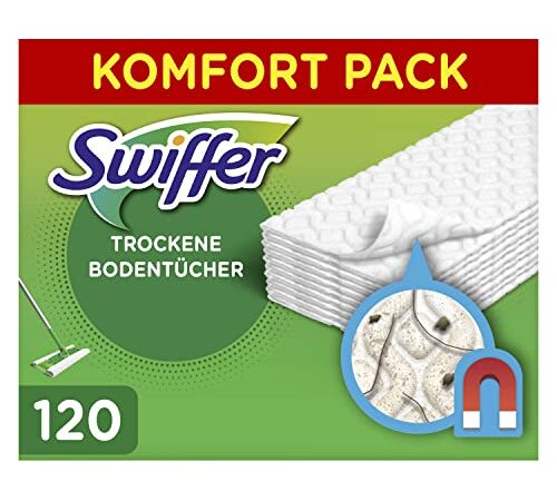 Swiffer Bodenwischer Trockene Bodentücher, Wischer ideal gegen Staub, Tierhaare & Allergene, 120 Tücher