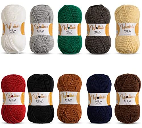 Wollidu Mila Garn zum Häkeln und Stricken 10 x 50g/133m Strickgarn 100 % Polyacryl Häkelgarn Bunt Farbmix 1