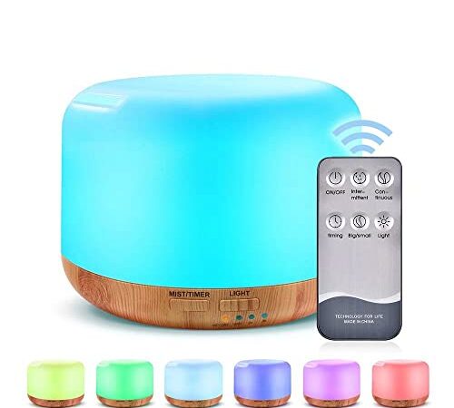 300ml Aroma Diffuser für ätherische öle,Ultraschall Aromatherapie Diffusor Befeuchter mit Fernbedienung, Luftbefeuchter Diffuser mit 7 Farben LED und Wasserlose Automatische Abschaltung