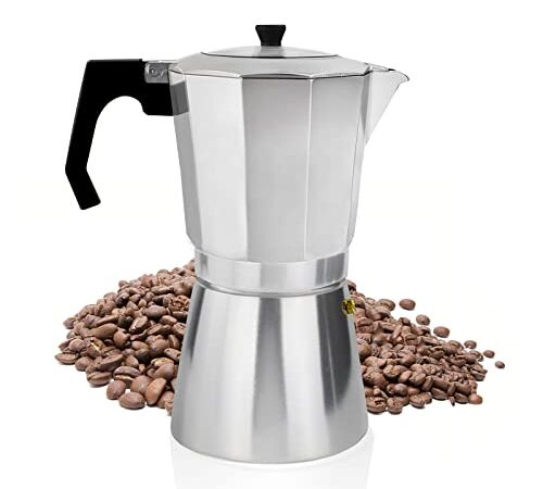 ACTIV CUISINE Espressokocher 9 Tassen aus Aluminium, Espressokanne Espresso Mokka Maker Mokkakanne italienische Kaffeekocher mit transparenter Deckel, nicht für Induktion, 450 ml