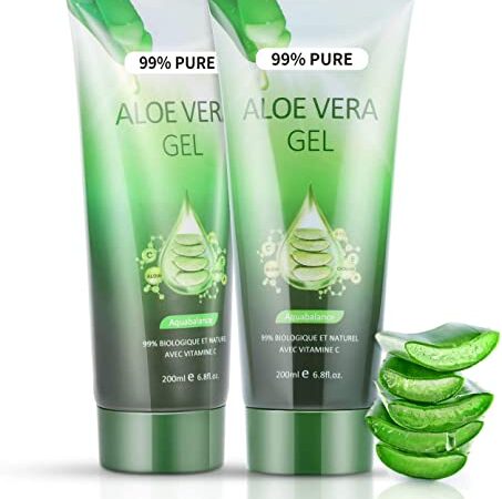 Aloe Vera Gel & Vitamin C, E - 99% reine Pflanze, tief feuchtigkeitsspendend ＆ Reparatur, nach Sonnenpflege, Feuchtigkeitsversorgung der trockenen Haut (200ML×2)
