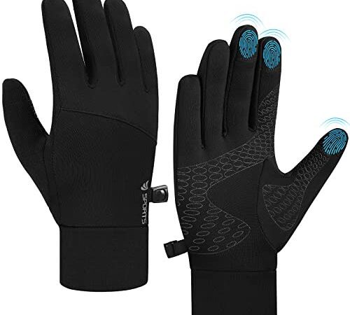 Anqier Handschuhe Herren Damen rutschfest Laufhandschuhe Winddicht Fahrradhandschuhe Touchscreen Winterhandschuhe für Radfahren Laufen Fahren Joggen Skifahren Schwarz