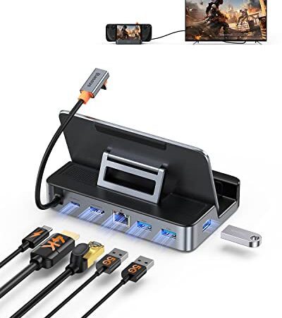 Baseus Dockingstation Kompatibel mit Steam Deck, Steam Deck Dock 6-in-1 mit HDMI 4K@60Hz, Gigabit Ethernet, 3 USB-A 3.0, Type-C PD 100W, USB C HUB Multiport Docking Station