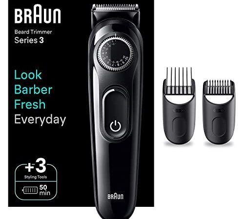 Braun Barttrimmer, Trimmer/Haarschneider Herren, Haarschneidemaschine mit ultrascharfer Klinge, 40 Längeneinstellungen, wiederaufladbar mit 50 Min. kabelloser Laufzeit, Geschenk Mann, BT3410
