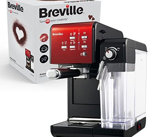 Breville Prima Latte II Siebträgermaschine | Espressomaschine/Kaffeemaschine für Milchkaffee und Cappuccino | Professionelle 19-Bar-Pumpe und Milchaufschäumer | Rot [VCF109X]